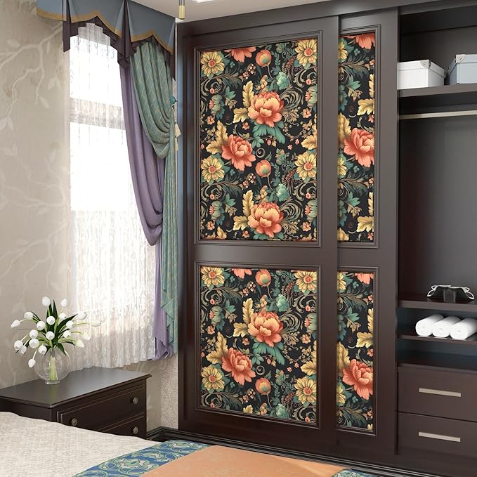 BOKEBEVE Extra Long Colorful Floral Peel and Stick Wallpaper Boho Vibrant