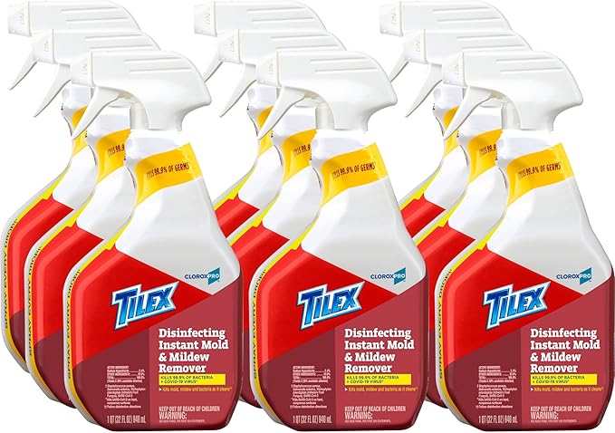 CloroxPro Tilex Disinfecting Instant Mold and Mildew Remover Spray, 32 Fluid Ounces, Pack of 9 (Package May Vary)