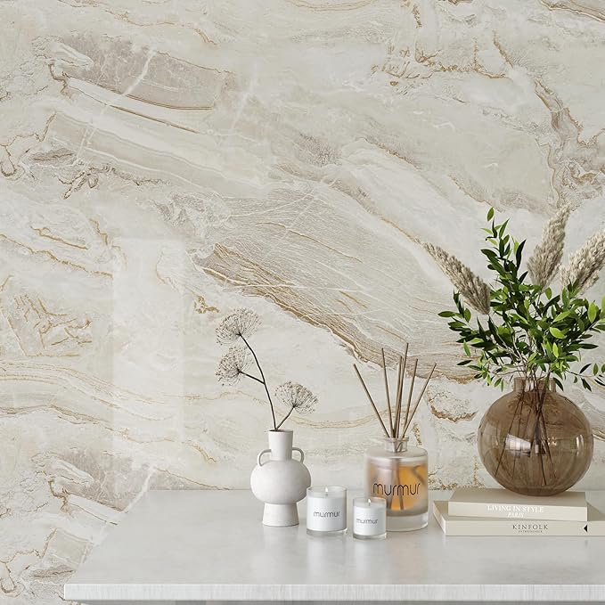 VEELIKE 15.7''x118'' Beige Gold Liquid Marble Contact Paper