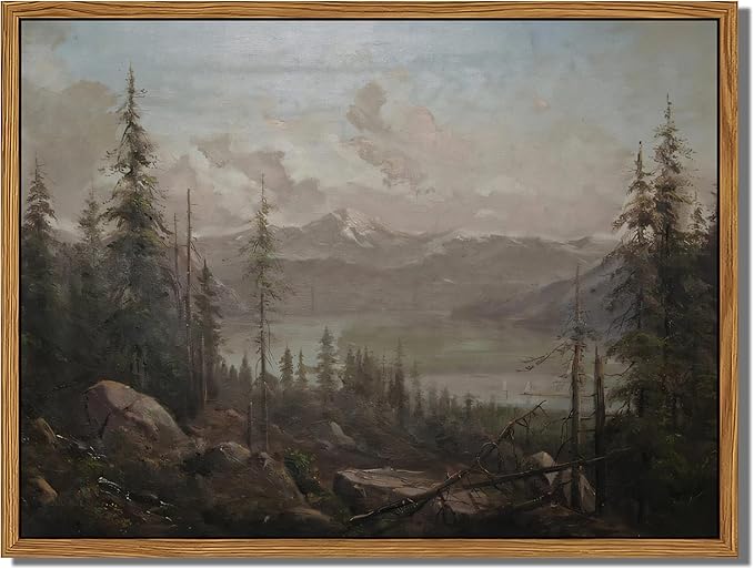 Floating Framed Canvas Wall Art - Majestic Mountain Forest Landscape Wall Decor - Natural Scenery Pictures Paintings Prints for Living Room Bedroom Bathroom Home Decoration 12x16 inch