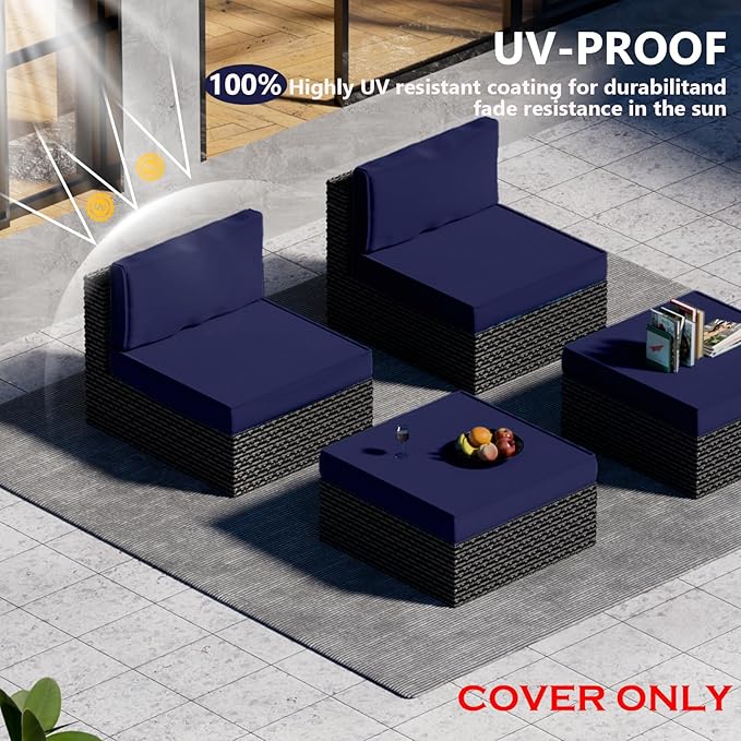 9 Piece Outdoor Patio Waterproof Cushion Covers, Fits 4-Seat Wicker Rattan Sectional Couch Chair Furniture Cover Replacement Set - Fade-Resistant Patio Cushion Covers with Zipper