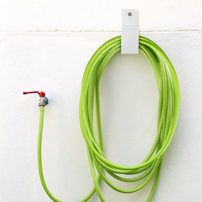 CroBlissful Garden Hose Holder Wall Mount Garden Water Hose Hanger Metal Line Hanger Holds Over 100' Heavy Duty Bracket for Outside Expandable Extension Cords Ropes Holder(White)