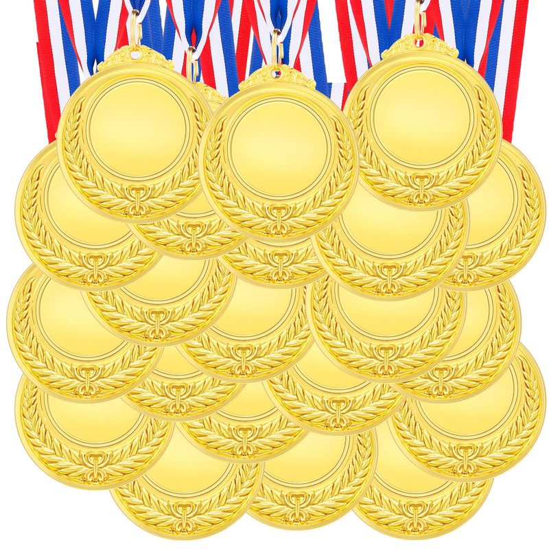 Kigeli 50 Pcs Blank Award Medals with Neck Ribbons Design Your Own Medals Kit Participation Trophy Metal Winner Award Prize for Adults Sports (Gold)