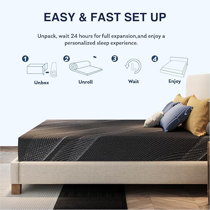 CH CHARME HOUSE 6 Inch Full Mattress, Bamboo-Charcoal Memory Foam Mattress, Cooling & Pressure Relief, Bed in a Box, Foam Made in USA & CertiPUR-US Certified, 54'x75'x6', Black