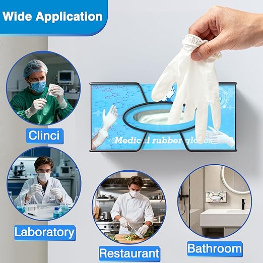 Glove Box Holder for Wall Mount, 2 Pack Disposable Glove Dispenser, Metal Box Organizer for Rubber Latex Gloves Organizer Facial Tissue - Two Size (Large+Small)