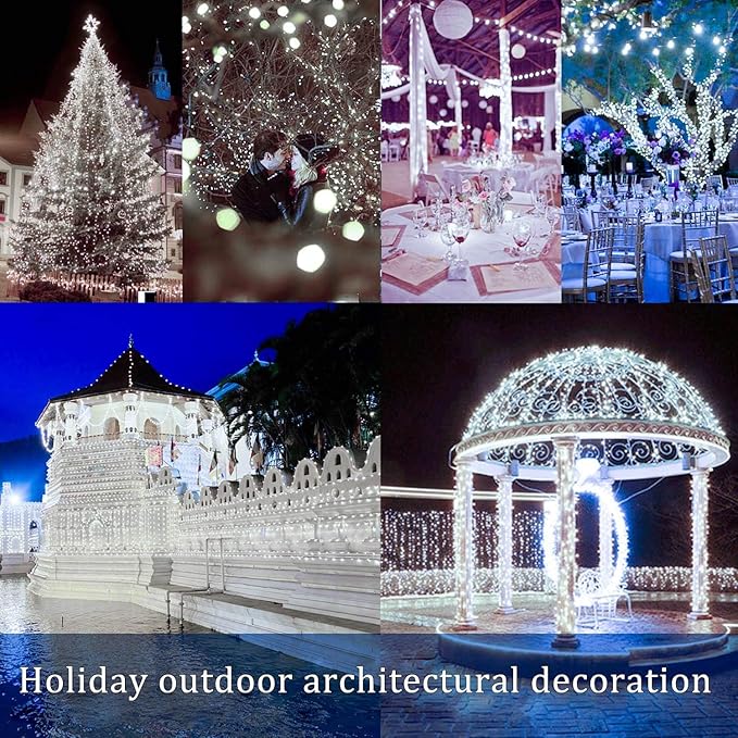 4 Pack Solar Powered Copper Wire String Lights Outdoor, Total 400LED Waterproof 8 Modes Fairy Lights for Garden, Patio, Party, Yard, Christmas (White)