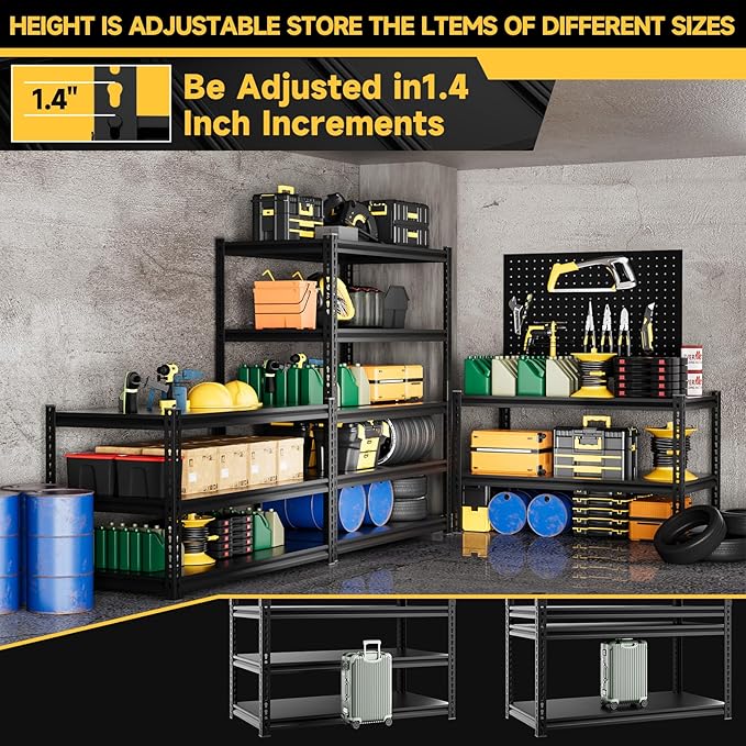 5-Tier 40" W X 20" D X 72" H Storage Shelves 2800LBS Metal Garage Shelving Adjustable Heavy Duty Shelving Basement Industrial Garage Shelf Rack(Black)
