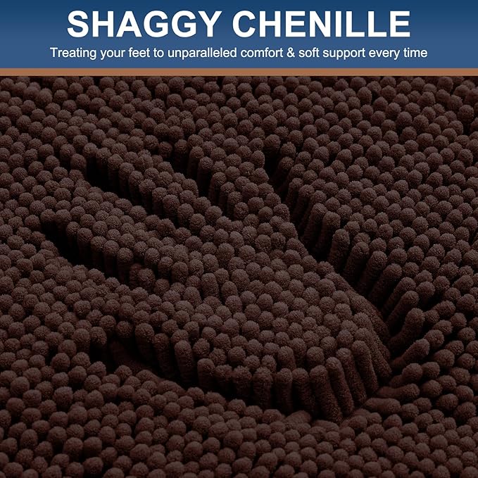 Smiry Luxury Chenille Bathroom Rugs 47x24, Extra Soft and Absorbent Shaggy Bath Mat, Machine Washable, Non-Slip Plush Carpet Runner for Tub, Shower, and Floor, Home Decor Accessories, Brown