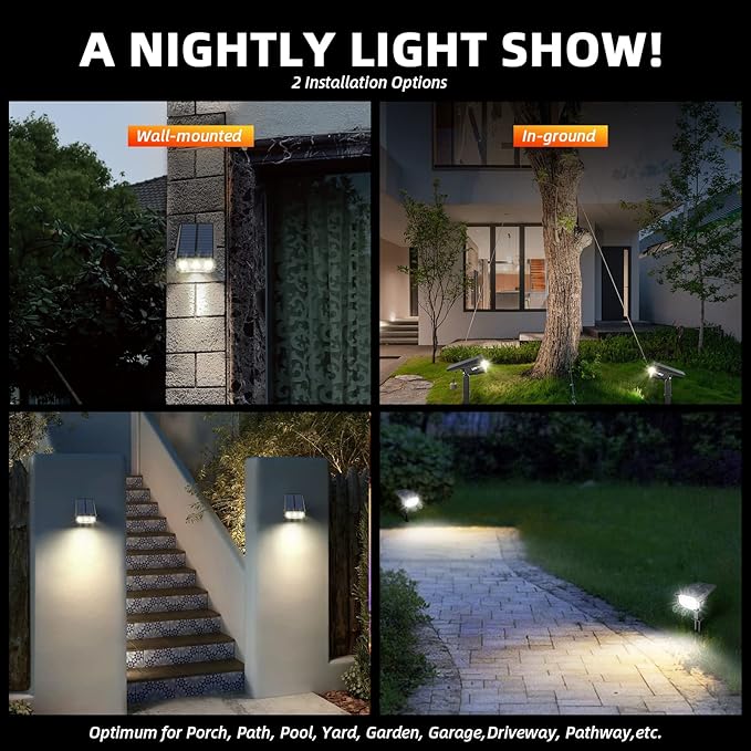 Solar Lights Outdoor Waterproof Landscape Lights, 40 LEDs Solar Spot Light Outdoor Spotlights with 3 Light Modes, USB & Solar Powered Garden Yard Wall Lights Auto On/Off for Patio 6 Pack