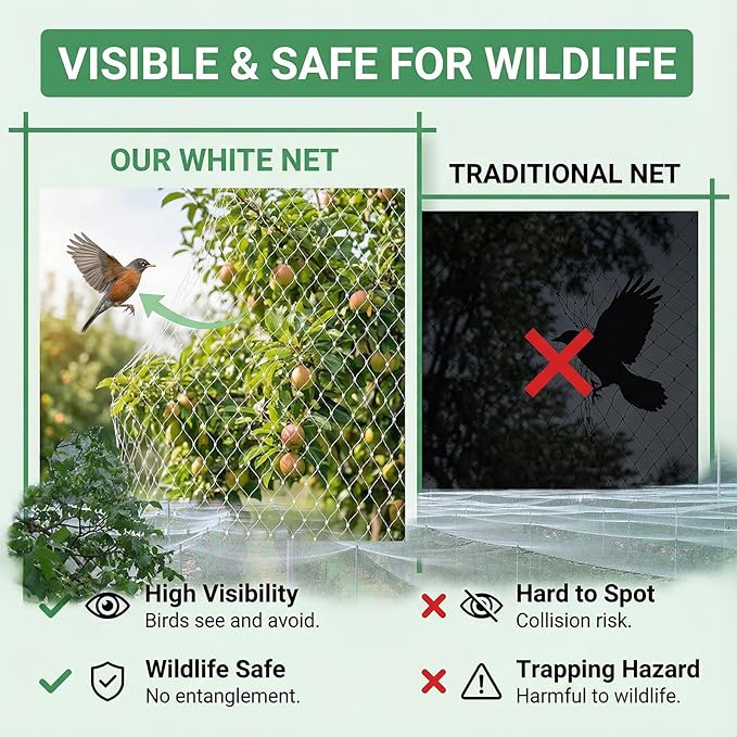 GWHOLE 33 x13 Ft Bird Netting for Garden Tree and Plant Protection, Garden Netting with 1 Inch Mesh Net for Anti Bird Chicken Deer, White