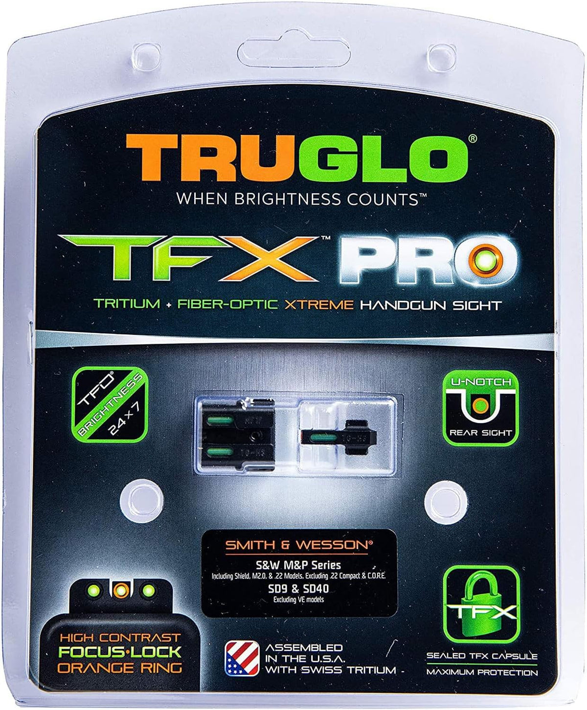 Truglo TFX PRO Night Sight for Handguns - Glowing Tritium & Fiber Optic, Compact & Durable