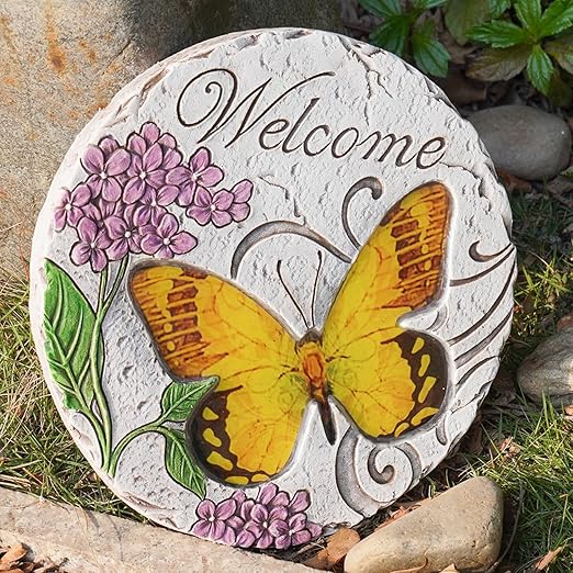 Garden Décor Stepping Stones Outdoor - Resin Butterfly Decorative Stone Bright Color Memories Pavers Outdoor for Garden Yard 10 * 10 * 0.75 Inch