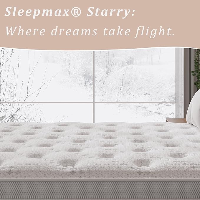 Sleepmax Full Mattress 14 Inch - Hotel-Collection Hybrid Mattress Extra Lumbar Support - Pain Relief Deep Sleep Mattress in a Box - Fiberglass-Free Bed, CertiPUR-US Certified, 365-Night Trial