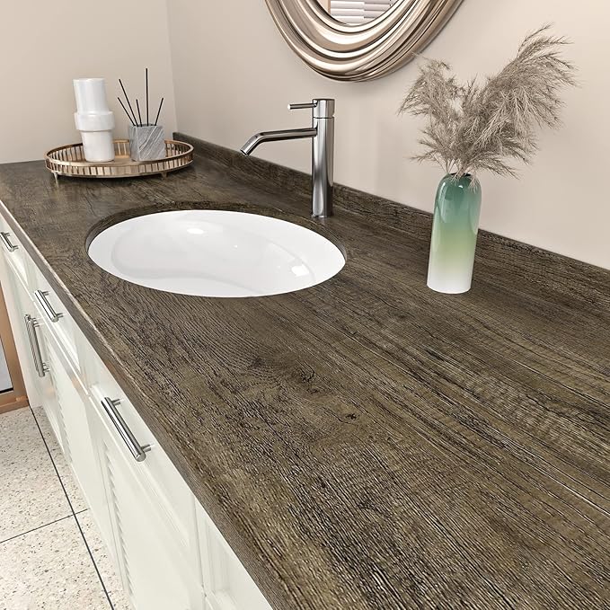 WESTICK Brown Wood Peel and Stick Countertop Wallpaper Waterproof Wood Contact