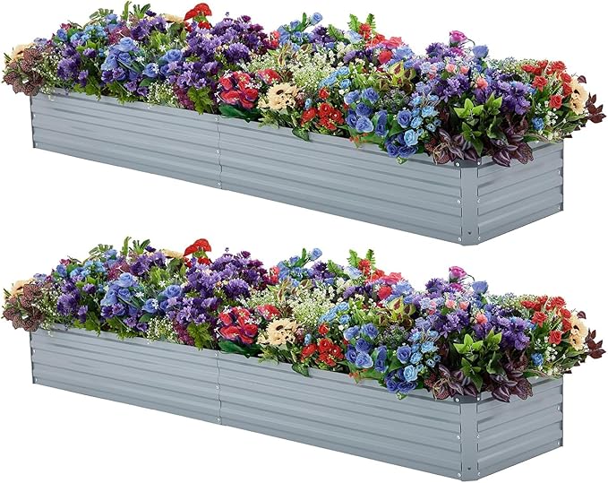 Meberam 2 Pack 6x1.5x1FT Galvanized Raised Garden Beds Kit Outdoor Metal Gardening Planter Box for Vegetable Elevated Flower Herbs,Gray