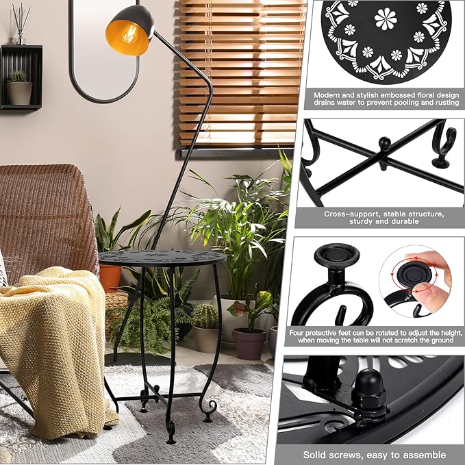 Small Outdoor Side Tables - 14 Inch Metal Patio Side Table, Anti-Rust Waterproof Outdoor Round End Table for Patio Porch Garden Yard Balcony, Black (Style A)