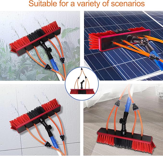 20FT Extendable Window Cleaning Pole Kit with Large Brush Head & 20M Water Supply Hose Steel Buckle Fixing Easy Installation - Ideal for Roof & Window Cleaning Tools