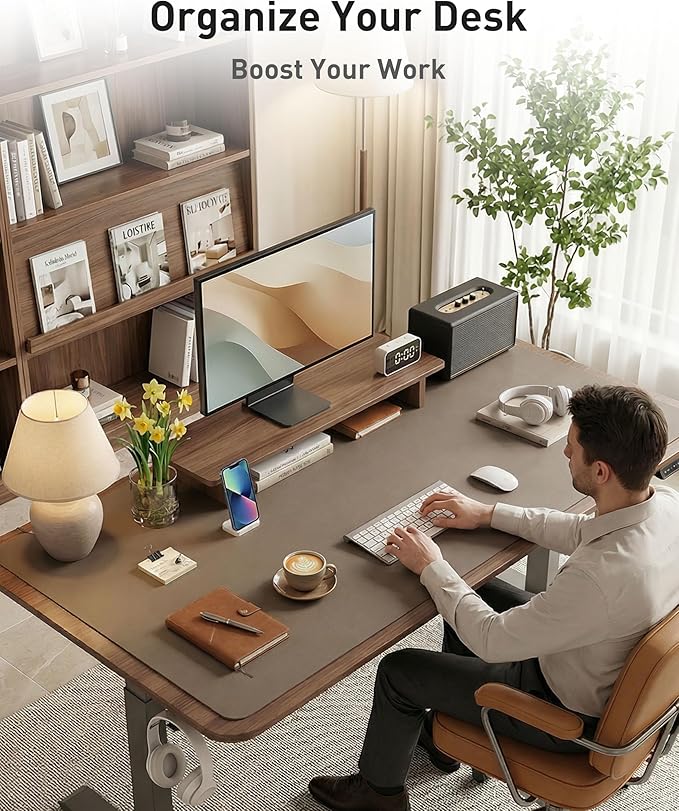 Aothia Faux Leather Desk Mat - Large Mouse Pad, Non-Slip PU Leather Blotter, Waterproof Writing Surface for Office and Home (Coffee, 40" x 24")