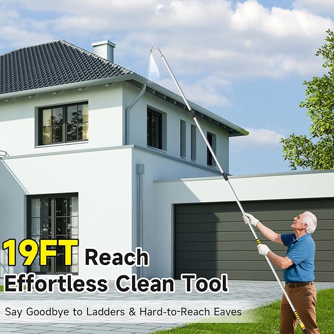 Gutter Cleaning Tools,12ft (20ft Reach) Gutter Cleaner Tools from the Ground with Hose Attachment, Rain Gutters Cleaning Tool with Heavy-Duty Head for 2nd Story House