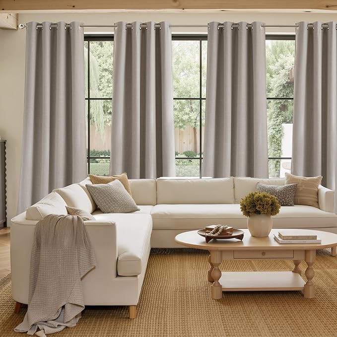 NICETOWN Angora Faux Linen Room Darkening Rod Pocket Curtains 63 inch Length
