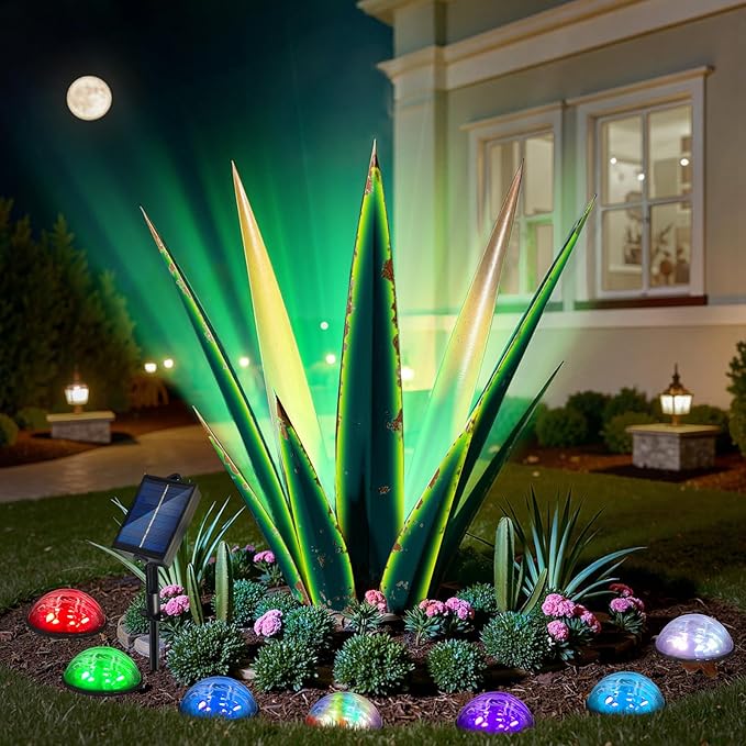 KODIBO 24” Large Solar Metal Agave Plants Outdoor Decor, Tequila Rustic Sculpture Outdoor Statues, Garden Sculpture for Patio Path Courtyard and Lawn