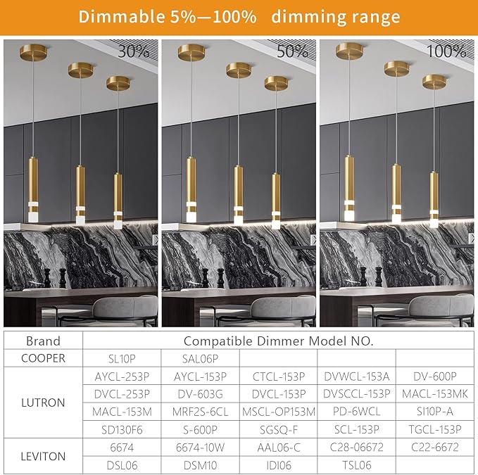 Modern Pendant Light Kitchen Fixture Dimmable LED Gold Mini Pendant Lighting fo Kitchen Island Bedroom Bedside Table Small Pendant Lights (3-Pack)