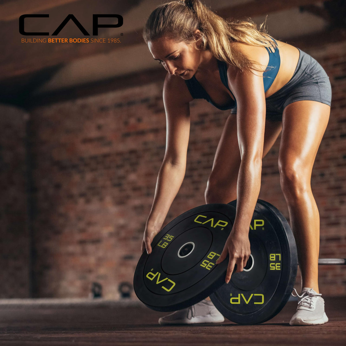 CAP 190 lb Economy Olympic Bumper Plate Set, 2-Inch Olympic Plates, Medium Bounce Rubber Weight Plates with Steel Hub for Weightlifting, Strength Training & Home Gym Workouts