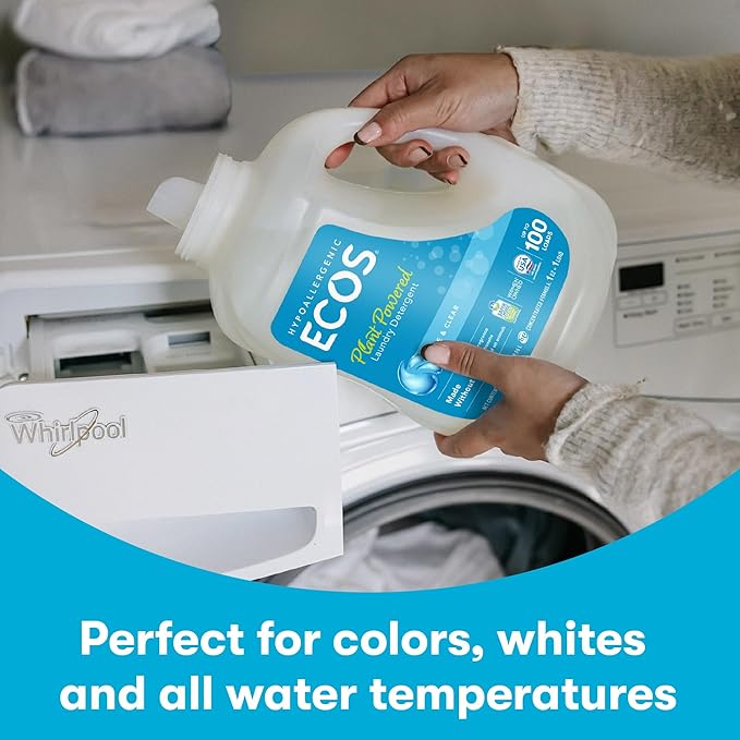 ECOS Laundry Detergent Liquid, 100 Loads - Dermatologist Tested Laundry Soap - Hypoallergenic, EPA Safer Choice Certified, Plant-Powered - Lavender, 50 Fl Oz (Pack of 2)