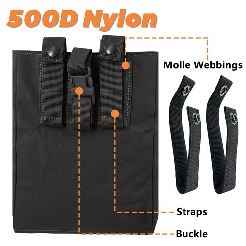 ULIONTAC Tactical Foldable Buckle Pouch - 500D Nylon Roll Up Drop Dump Pouch for Tactical Duty Belt Molle Tool Bag Space Saving (BK)