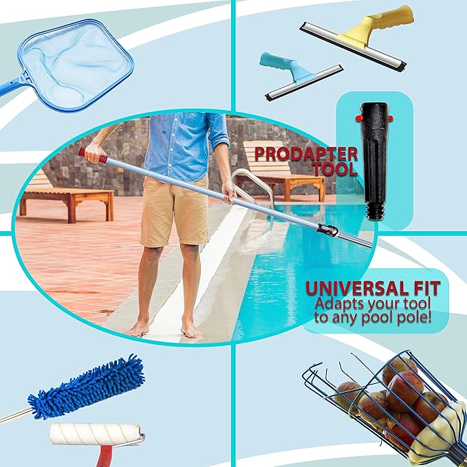 SKIMLITE MANUFACTURING Dually 9016 Telescopic Pool Pole 8-16 Ft Dual Locking Heavy Duty Aluminum Easy Grip Adjustable Telescoping Cleaning Poles with Universal Adapter for Skimmer Brush & Vacuum Head