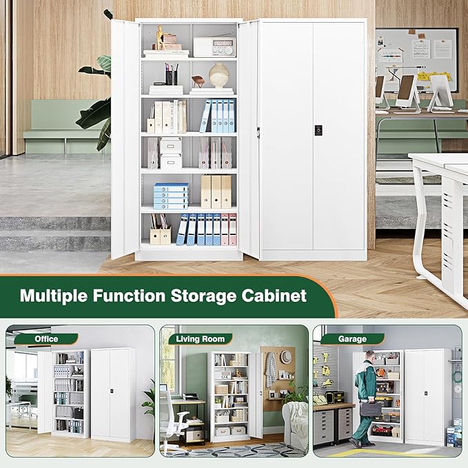 Letaya Metal Garage Storage Cabinets with Lock Door and Adjustable Shelves, Steel Tool Cabinets for Home,Office,Warehouse Organisieren (White, 71" H)