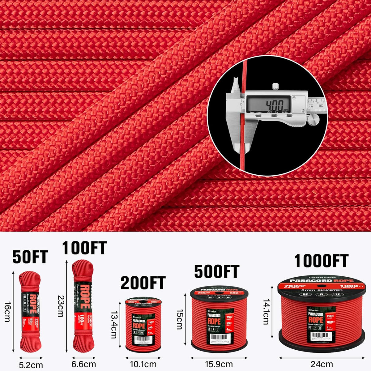 Paracord Rope 750 lb - 1000ft 5/32" Parachute Cord 4MM 12-Strand para Cord - Heavy Duty Spool String for Survival,Camping Gear, Survival Bracelet, Clothesline - Red
