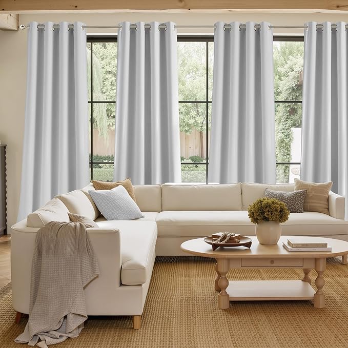 NICETOWN Short Faux Linen Greyish White Blackout Curtains 63 inches Long