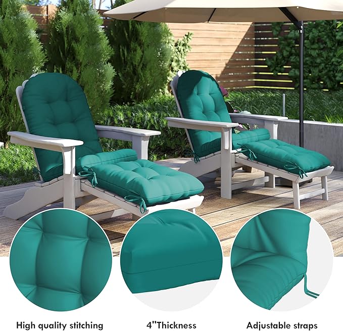 Adirondack Chair Cushion with Ottoman, Folding Adjustable Adirondack Seat Cushions, Waterproof Adirondack Patio Chair Pads for Garden, Deck, or Poolside, Small-Lake Blue-2