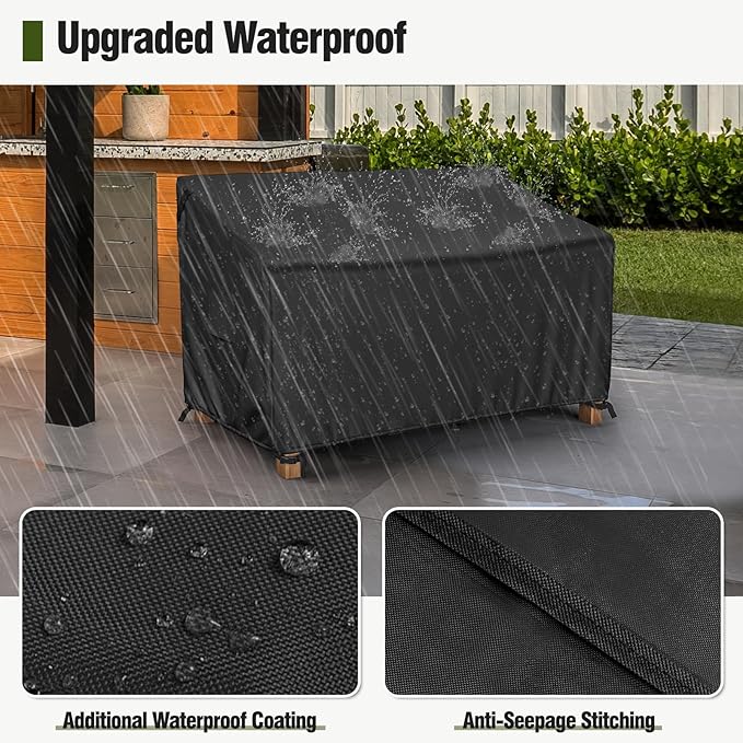 MR. COVER 2-Seater Patio Loveseat Cover, Patio Furniture Covers Waterproof for Sofa, Heavy Duty Outdoor Couch Covers with Air Vent and Handles, Durable Anti UV and Fits up to 60"W x 35"D x 35"H, Black
