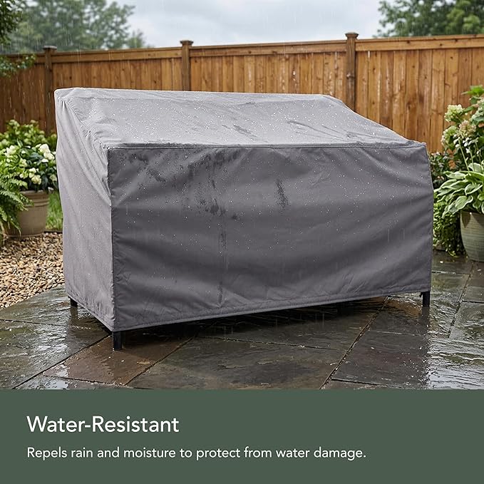 Covermates Elite Outdoor Patio Sofa Cover – Water-Resistant 300D Polyester, Double-Stitched Seams, Elastic Hem, Auto-Locking Drawcord & Mesh Vent for Moderate Weather, 123W x 34D x 34H, Charcoal