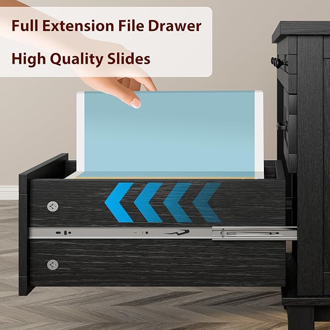 GarveeHome Farmhouse Executive Desk with Drawers, 53.54 in Home Office Desk with Charging Station, Wooden Computer Desk with File Cabinet Storage for Work Study Writing, Rustic Black