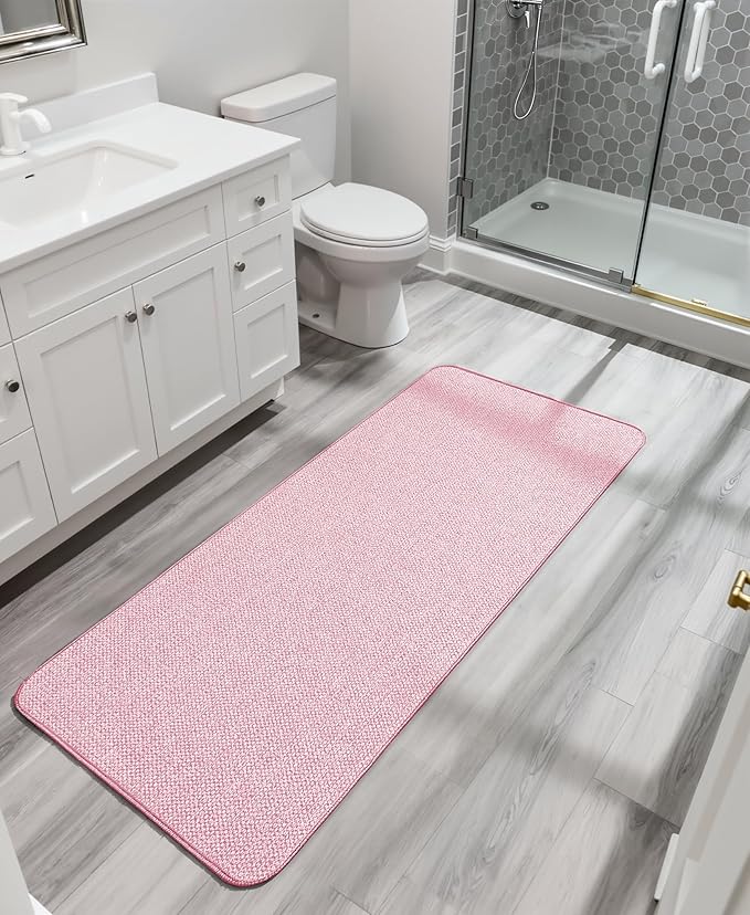 Bath Mat,Ultra Thin Bathroom Runner Rugs,Large Bath Mats for Bathroom,Quick Dry,Non-Slip,Machine Washable,Low Pile,Bath Rug,Shower Outside,Sink,Home Decor Accessories.Pink,2'x6'(24x72inch)