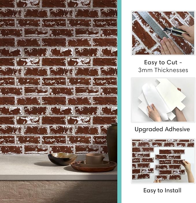 Commomy 3D Peel and Stick Brick Tiles