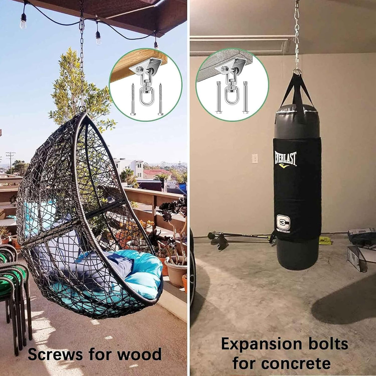 Skiennix Swing Hanger - Heavy Duty 2000LB Capacity Hammock Kit | 360° Rotating Stainless Steel Brackets - 2 Packs