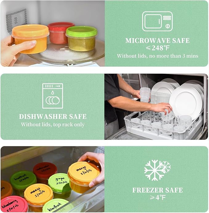 TOFLEN Reusable Small Freezer Containers 8 Oz Plastic Food Storage Containers with Screw On Lids, Leakproof & Airtight, Freezer Safe, Dishwasher Safe, Set of 6 Multicolor