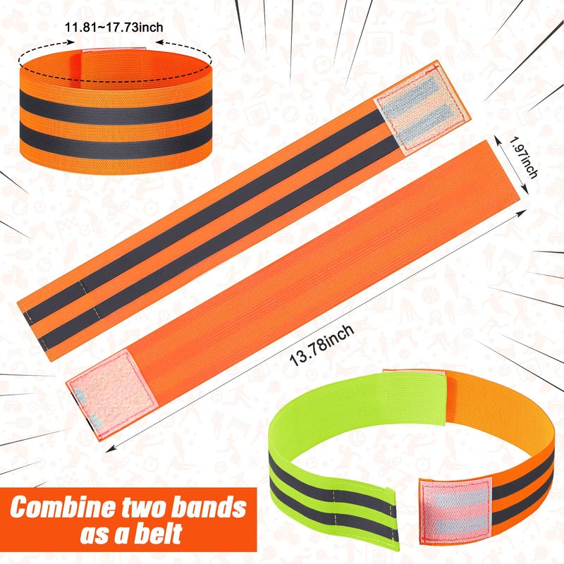Yilloog 100 Pcs Reflective Arm Bands for Night Walking Reflector Bands Wrist Arm Ankle Leg High Visibility Reflective Gear Safety Reflector Tape Straps for Cycling and Running(Green, Orange)