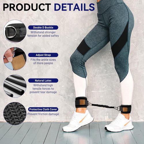 Ankle Resistance Bands with Cuffs Leg Strength Bands for Women Glutes Hip Building Exercise Bands for Working Out Fitness Yoga Martial Arts Ankle Straps for Butt Lift Exercise Equipment