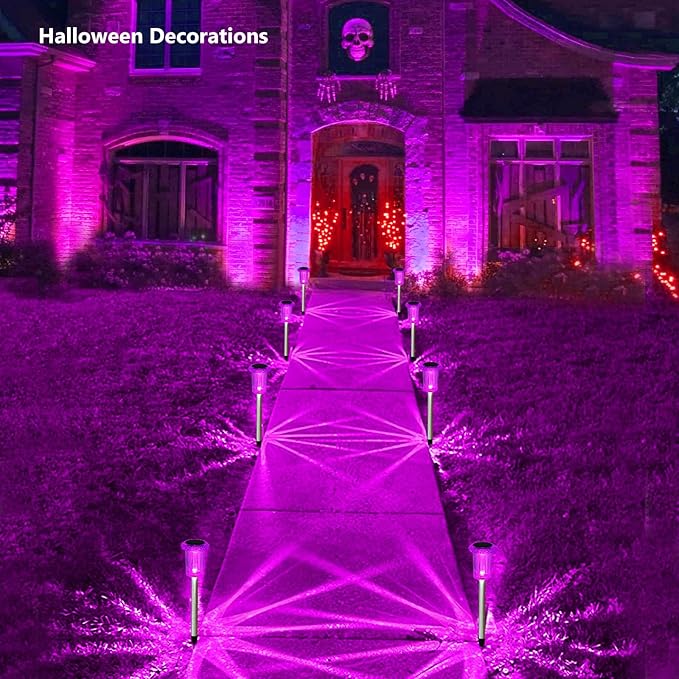 Halloween Solar Lights Outdoor 10 Pack Solar Pathway Lights Outdoor Halloween Decorations Waterproof Yard Lighting for Driveway Garden Walkway Path Landscape Lawn