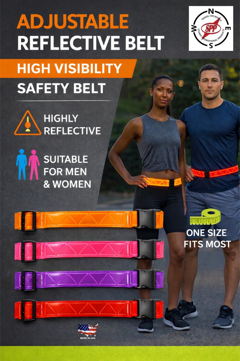 Stuart Promotional Products Purple Reflective Running Belt for High Visibility Safety - Adjustable Reflective Belt for Running, Walking, Cycling, Military & PT Gear