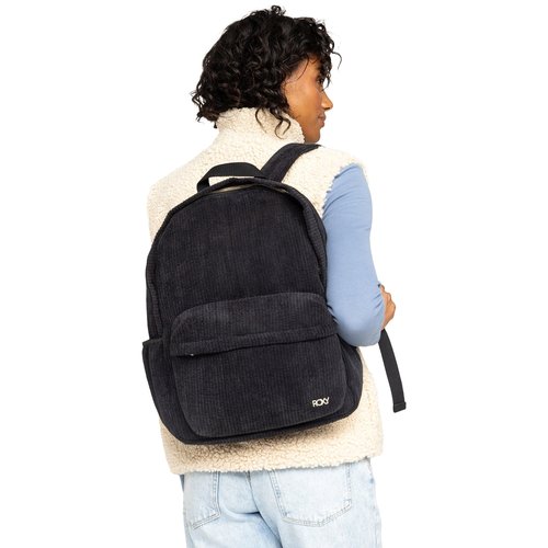 Roxy Women's Feeling Good Stylish Soft Corduroy Backpack with Padded Shoulder Straps and Exterior Storage, Anthracite, 15L
