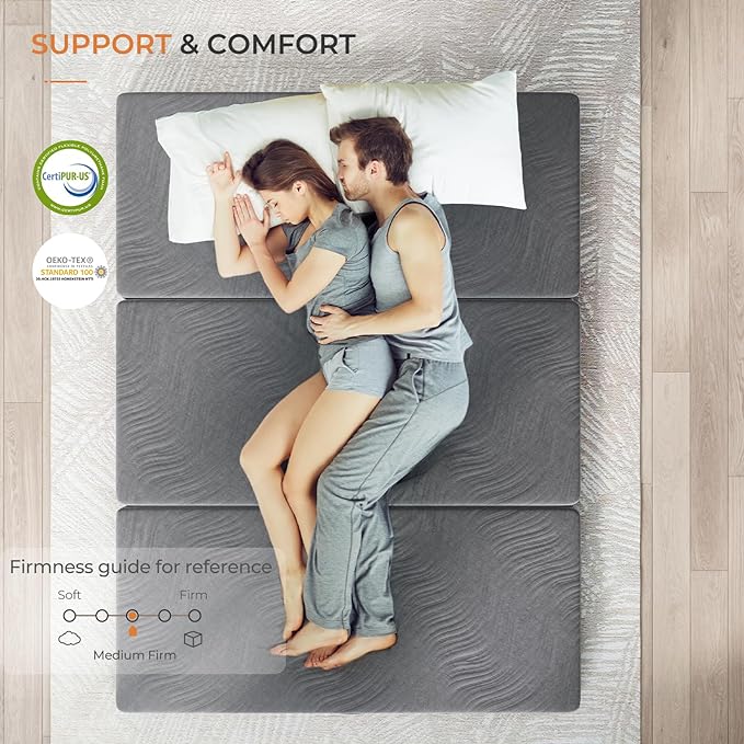 Sweetnight Trifolding Mattress with Storage Bag - 4 Inch Grey Twin Size Memory Foam Mattress with Washable Cover | Foldable Memory Foam Topper Portable for RV, Travel, Guest Bed