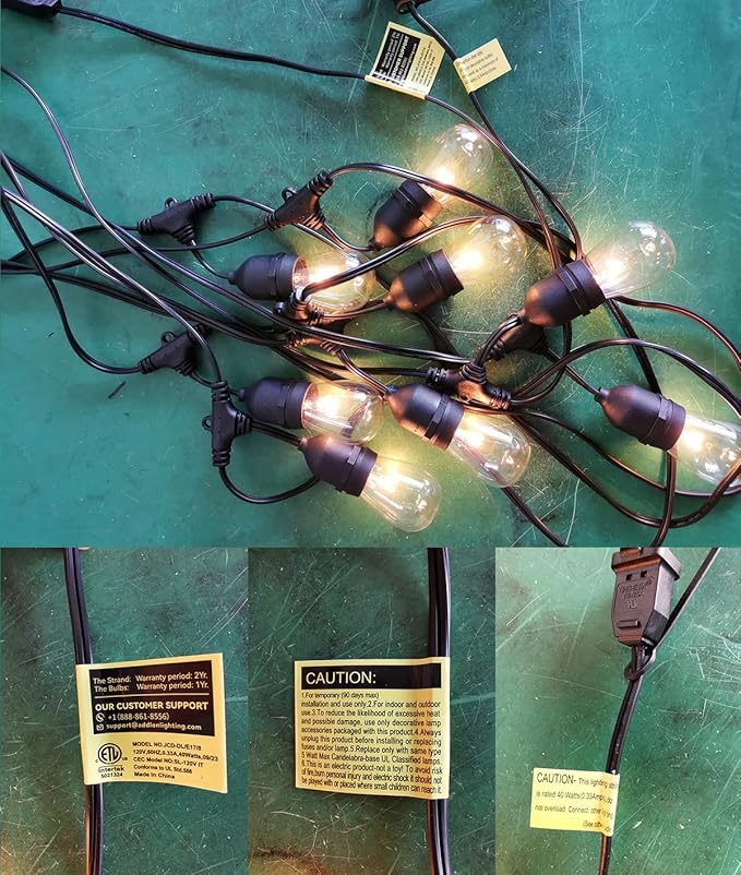 addlon 24FT Outdoor String Lights Commercial Grade Weatherproof Strand Edison Vintage Bulbs, ETL Listed Heavy-Duty Decorative Café Market Patio Lights for Bistro Classic Black