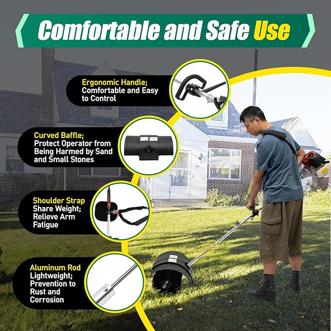 52CC 2-Stroke Gas Handheld Sweeper Broom, 1250W 1.7HP Gas Handheld Sweeper Gas Powered Artificial Lawn Sweeper Snow Sweeping Broom Cleaner Tools for Cleaning Driveway Turf Lawns Artificial Grass