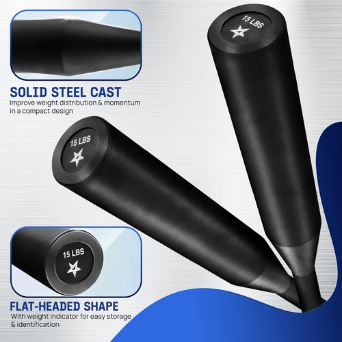Metal Indian Clubs - 5, 10, 15 lb - Set